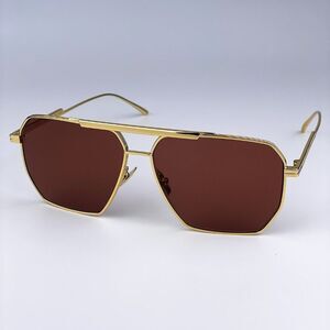 NEW Bottega Veneta BV1012S 005 Gold Red Pilot Unisex Sunglasses